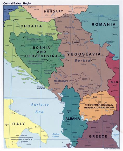 Large detailed political map of Central Balkan Region with major cities ...