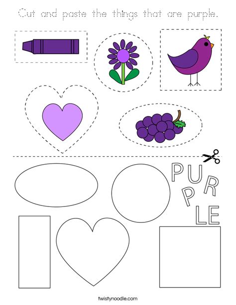 Cut And Paste The Things That Are Purple Coloring Page Tracing