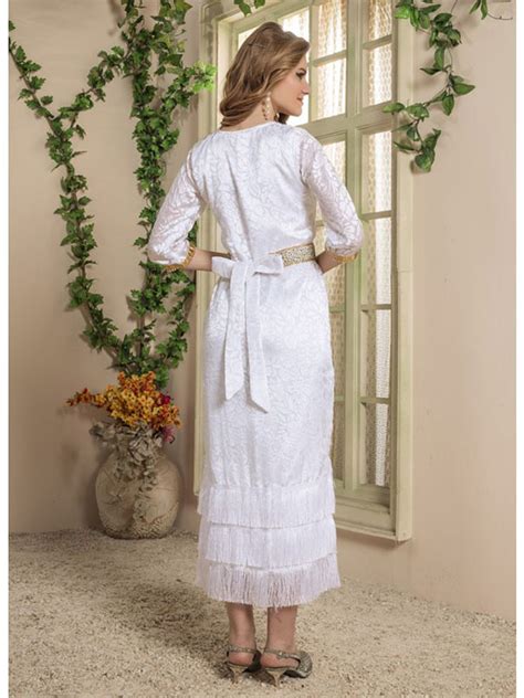 Women White Color Western Style Dress Zakarto