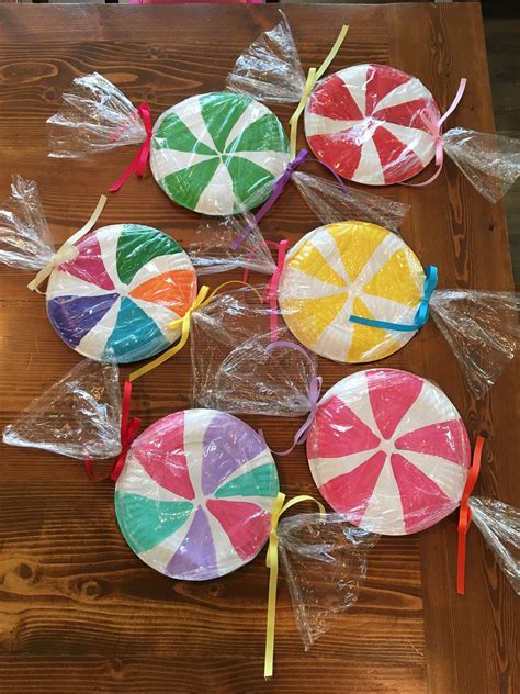 Candy Made With Painted Paper Plates Wrapped In Plastic For Candyland