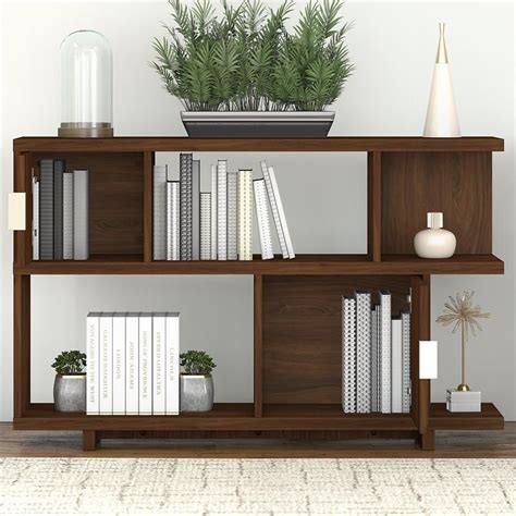 Madison Avenue Low Bookcase With Doors In Modern Walnut Engineered