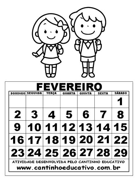 CalendÁrio 2020 Para Colorir Fevereiro Cantinho Educativo