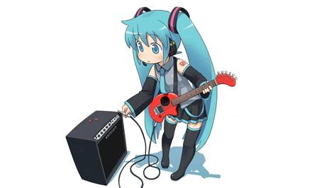 Desktop Wallpaper Guitar Play Hatsune Miku Vocaloid Anime Girl Hd