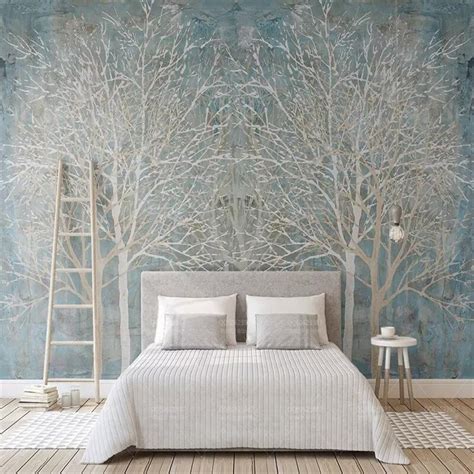 Simple And Elegant Blue Forest Nordic Style Background Wall In Fabric
