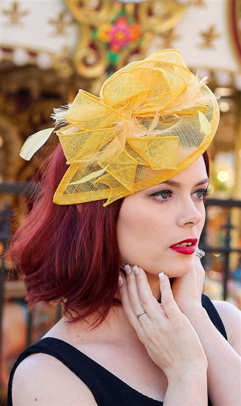 Yellow Fascinator Womens Tea Party Hat Church Hat Derby Etsy Yellow