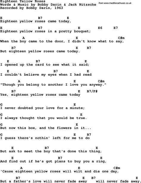 Song Lyrics With Guitar Chords For Eighteen Yellow Roses Bobby Darin