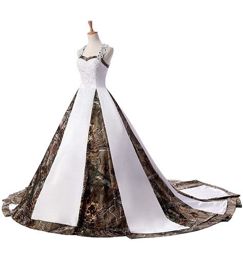 Zvocy Womens Camouflage Wedding Dresses For Bride Satin Camo Long