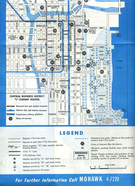 Chicago Transit Map Showing Cta Bus L And Subway Lines 1963 Ebay