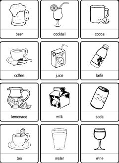 Sample kindergarten food and nutrition worksheet. Drinks vocabulary for kids learning English | Printable ...