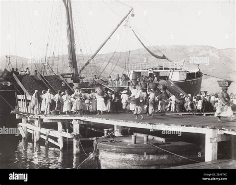 C1900 Vintage Photograph West Indies Loading A Steam Ship With Coal