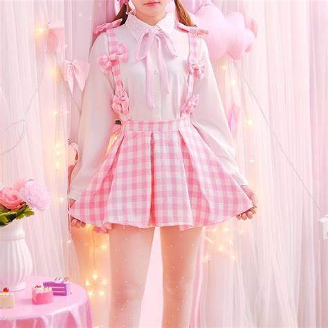 Kawaii Harajuku Style Pink Plaid Suspender Mini Skirt Kawaii Fashion