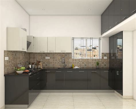 Modern Black Themed Spacious Kitchen Design Livspace