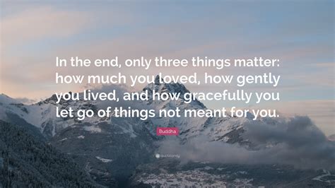 Ends are not bad things, they just mean that something else is about to begin. Buddha Quote: "In the end, only three things matter: how much you loved, how gently you lived ...