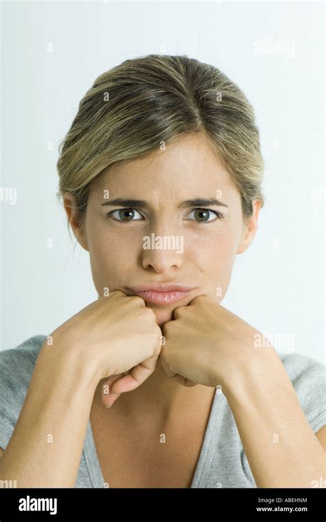 Woman Pouting Head And Shoulders Portrait Stock Photo Alamy