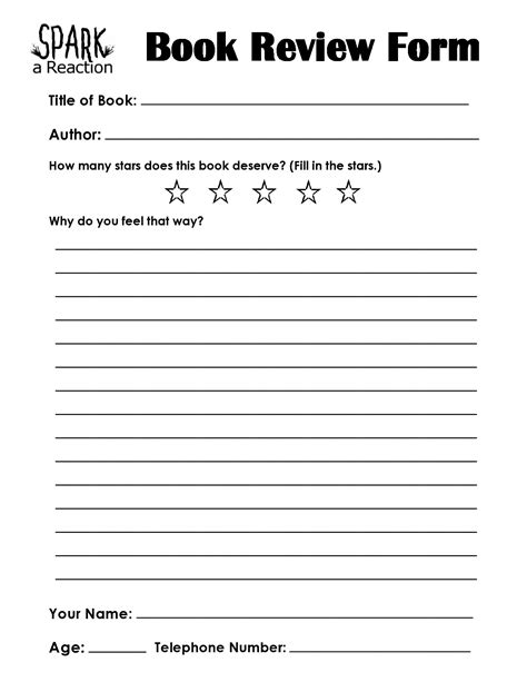 book review template printable