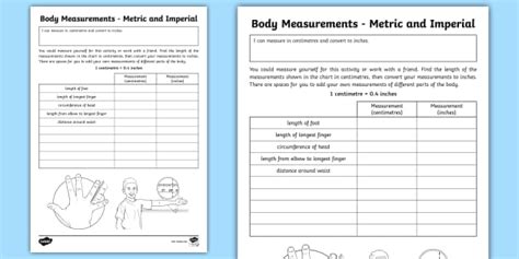 Body Measurements Metric And Imperial Worksheet Twinkl