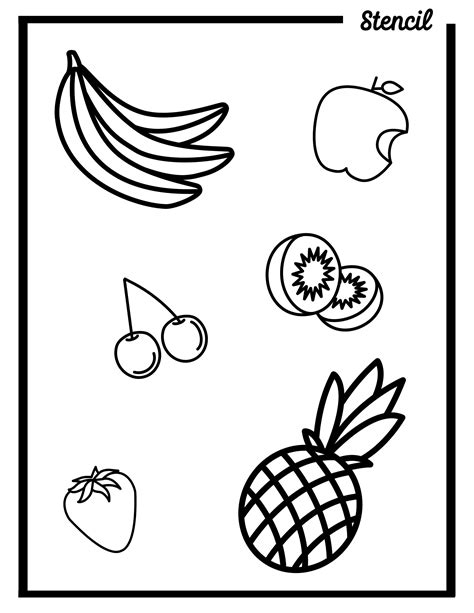 Variety Of Fruits Outline Templates Stencil