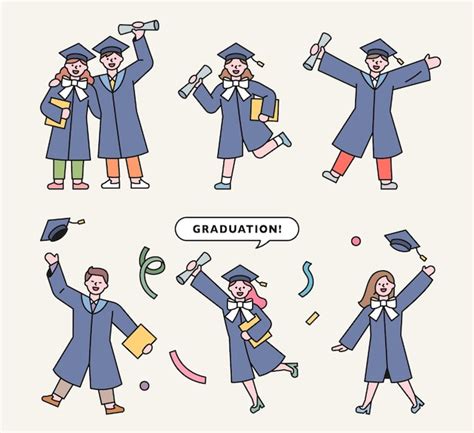 Premium Vector Graduates Characters Wearing Graduation Gowns Doing An