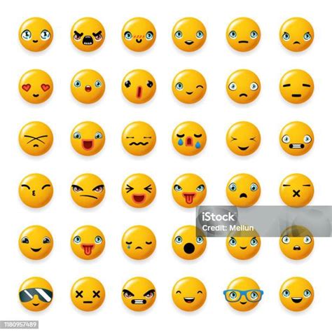 Ceria Emoticon Lucu Senyum Wajah Emoji Ikon Set Stiker Terisolasi 3d