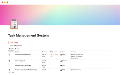 Task Management System Notion Template