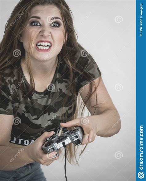 Gamer Woman Holding Gaming Pad Stock Image Image Of Adult Woman
