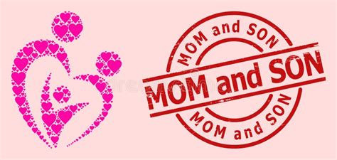 rubber mom and son badge and pink heart familty care mosaic stock vector illustration of seal