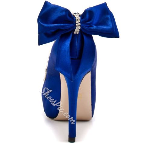 elegant white bowtie rhinestone decoration platform high heel shoes with images royal blue