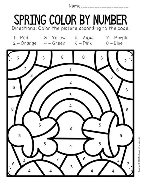 Color By Number Spring Preschool Worksheets Rainbow The Keeper Of The