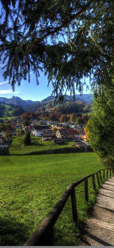 Switzerland Village Greens Fields Trees Houses 1242x2688 Iphone 11