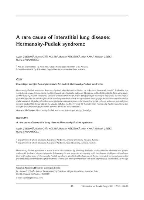 Pdf A Rare Cause Of Interstitial Lung Disease Hermansky Pudlak