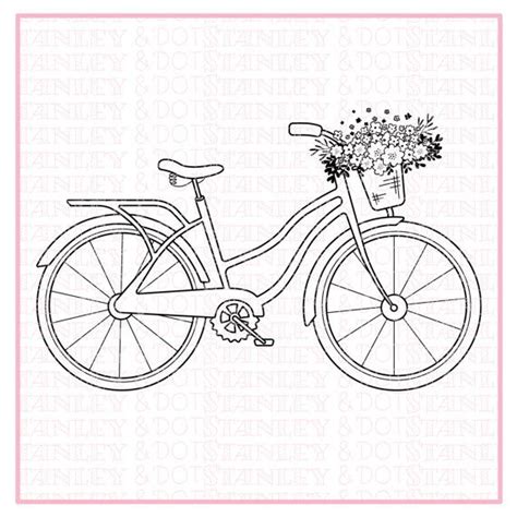 Digital Birthday Stamp Bicycle Bike Flowers In Basket Etsy Uk