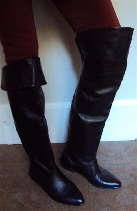 Vintage 80s Black Leather Over The Knee Boots By Modernhex On Etsy