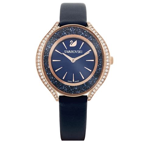 Swarovski Crystalline Aura Blue Dial Blue Leather Strap Watch For Women