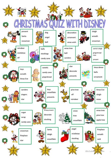 The gingerbread tracing worksheets were much loved by reader's toddlers and preschoolers and i had many requests for a christmas workshop themed version. Christmas quiz with Disney characters worksheet - Free ESL ...