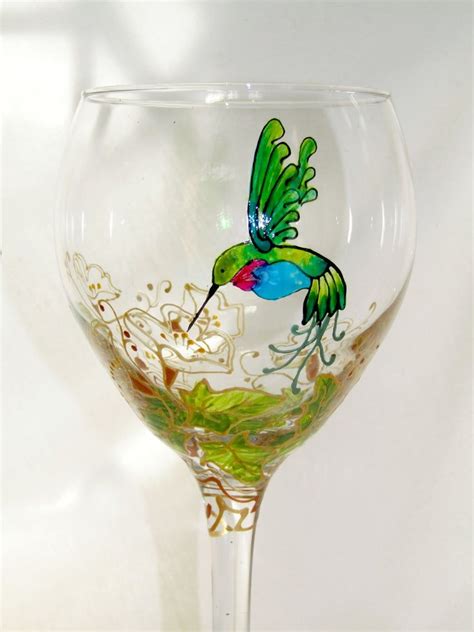 Hummingbird Wine Glasses Personalized Drinkware Hand Painted Glassware ~ Pair Hand Painted