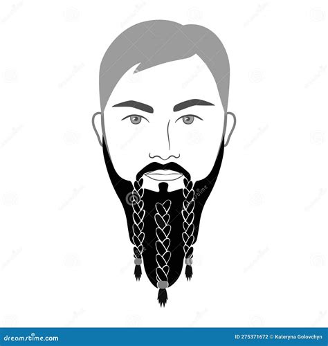 Viking Beard Men Braided Or Styled With Beads In Face Illustration