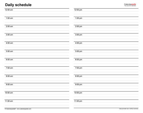 Daily Schedule Sheets Printable