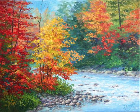 Autumn Oil Painting Fall Landscape Wall Art Orange Trees Etsy