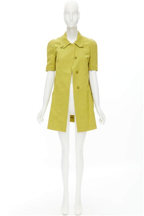 Marni Yellow Silk Lime Yellow Pleat Seam Short Sleeve Coat It38 Xs For