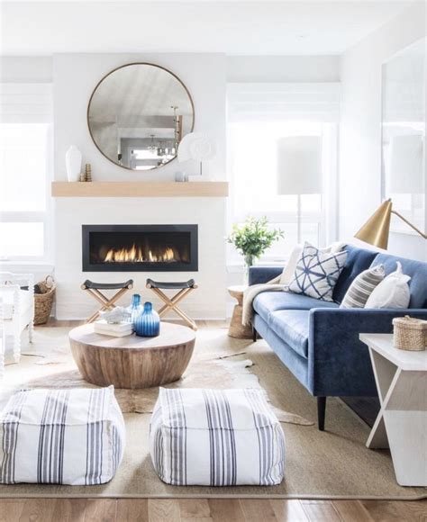 Im In Love Boho Coastal Farmhouse Living Room With Blue Couch Navy