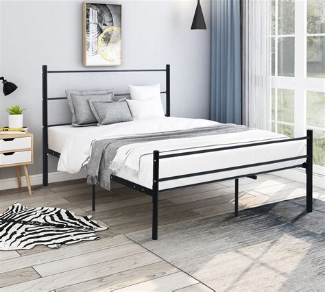Full Size Metal Bed Frame With Headboard And Footboard Modern Black
