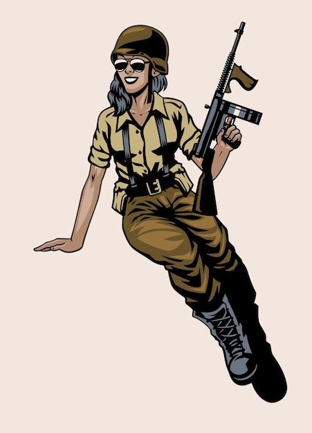 Premium Vector Ww2 Pin Up Girl Soldier Pose