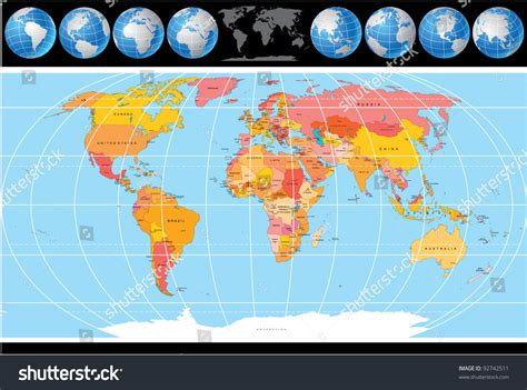 Vector World Map With Globes 92742511 Shutterstock