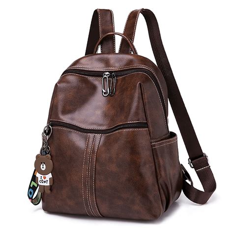 Bagzy Women Backpack Small Travel Backpack Leather Rucksack Bag Anti Theft Brown Mini Casual
