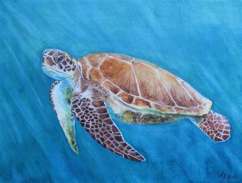 Sea Turtle Original Watercolor Painting Handmade X Etsy Sea