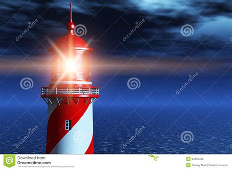 Lighthouse At Dark Night In Ocean Stock Illustration