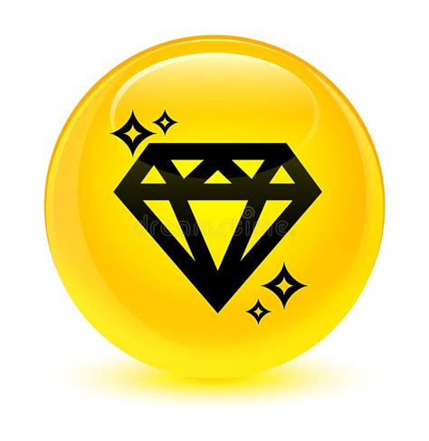Diamond Icon Glassy Yellow Round Button Stock Illustration