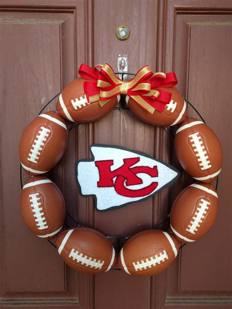 Kc Chiefs Wreath Using Soft Footballs From Dollar Tree Bow And Handmade