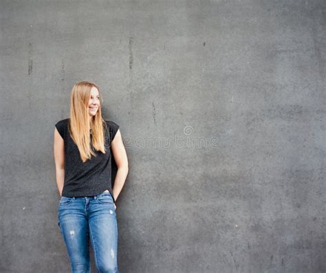 Teenage Girl Front Concrete Wall Stock Photos Free And Royalty Free