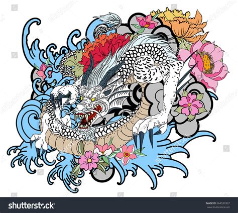 Full Color Asian Dragon Tattoo Coloring Stock Vector Royalty Free